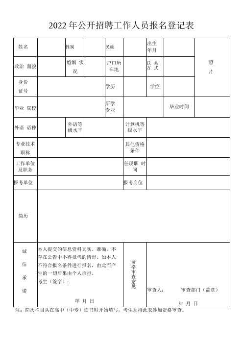 2022年公开招聘工作人员报名登记表3