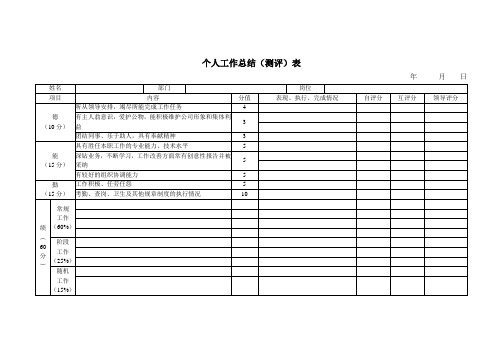 个人工作总结(测评)表