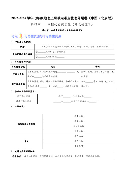 (中图·北京版)七年级地理上册单元考点梳理分层卷第四章中国的自然资源(考点梳理卷)(原卷版+解析)