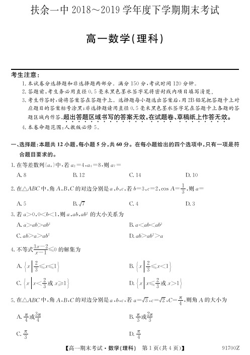 吉林省扶余一中2018-2019学年高一下学期期末考试数学(理)试题 PDF版含答案