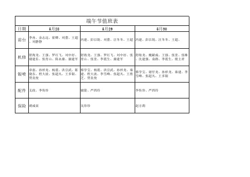 端午值班表