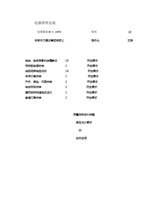 分部(子分部)工程验收记录表一(电气照明安装)