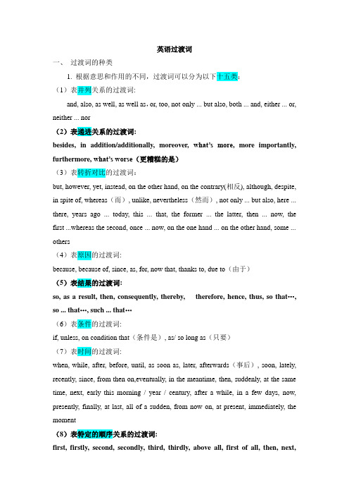 高中英语写作过渡词(书面表达)