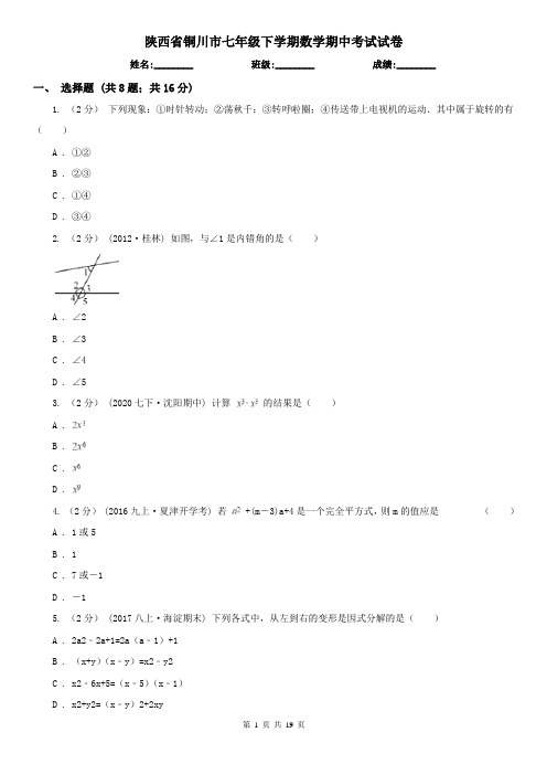 陕西省铜川市七年级下学期数学期中考试试卷