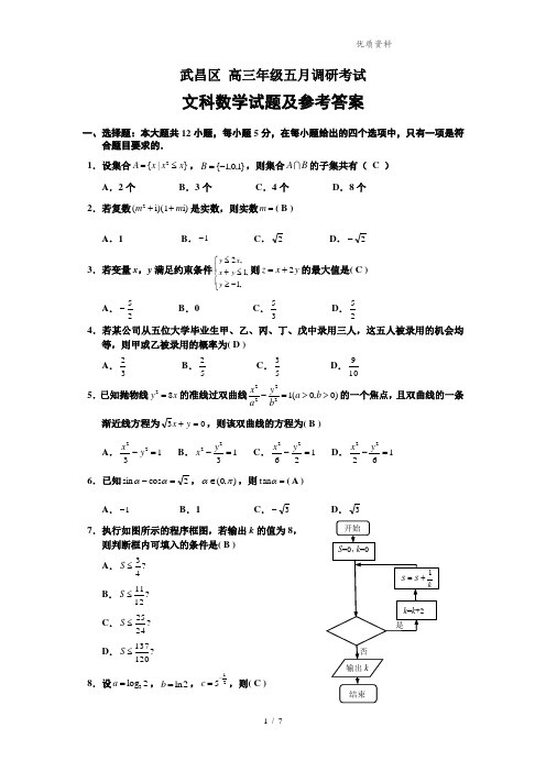 湖北省武汉市武昌区高三5月调考文科数学试题含答案