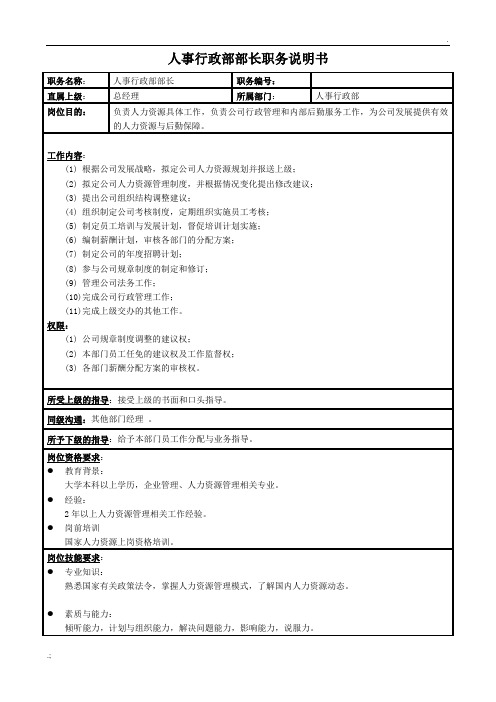 人事行政部部长职务说明书1
