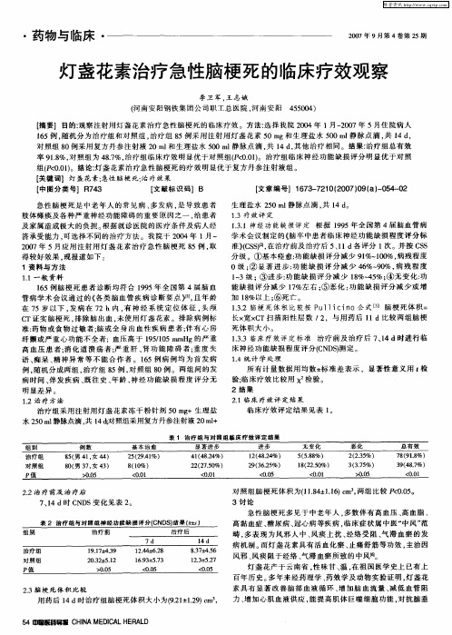 灯盏花素治疗急性脑梗死的临床疗效观察