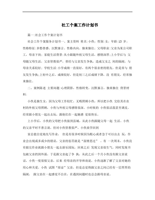 社工个案工作计划书