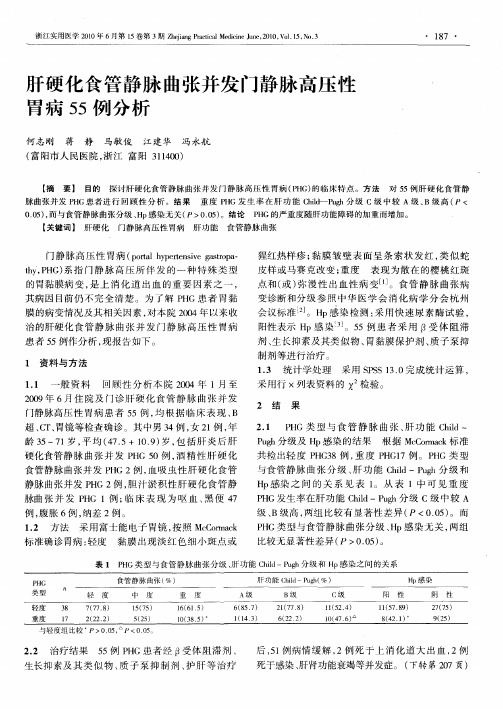 肝硬化食管静脉曲张并发门静脉高压性胃病55例分析