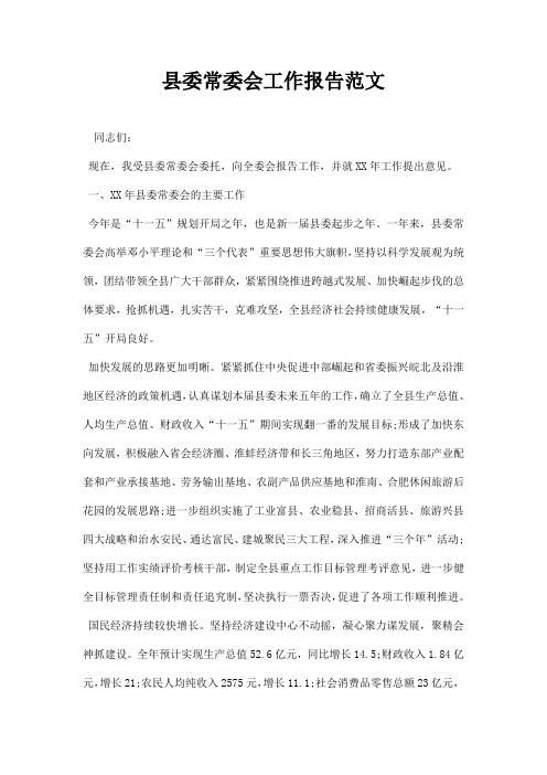 县委常委会工作报告范文