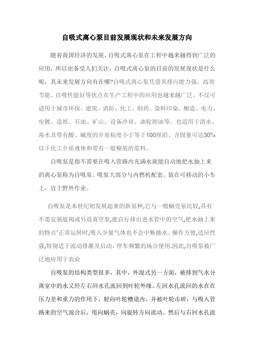 自吸式离心泵目前发展现状和未来发展方向