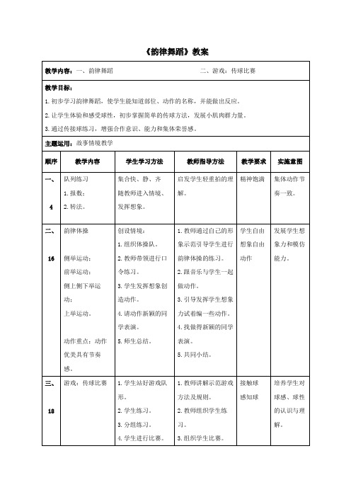 人教版小学一年级体育《韵律舞蹈》教案