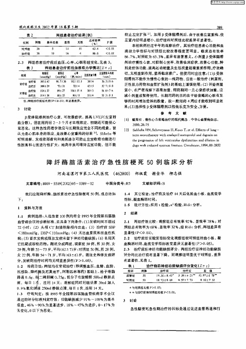 降纤酶脑活素治疗急性脑梗死50例临床分析