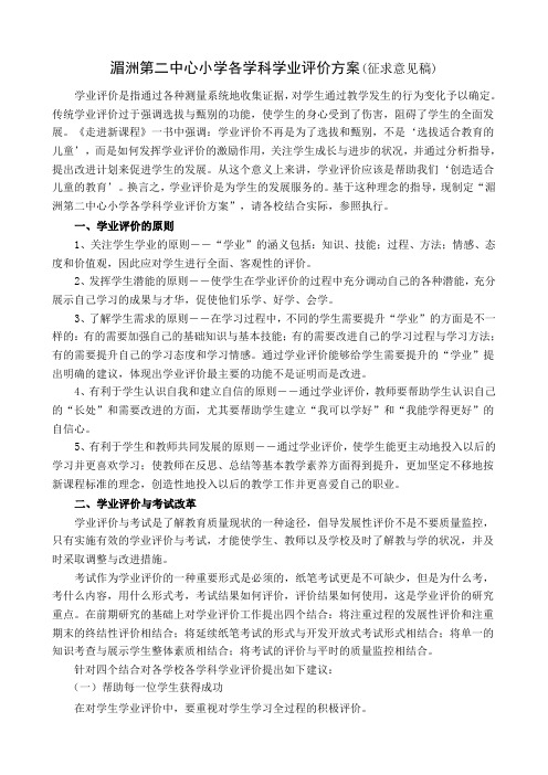 湄洲第二中心小学各学科学业评价方案(征求意见稿)