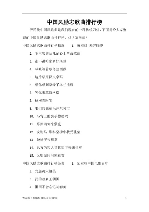中国风励志歌曲排行榜(精编版)