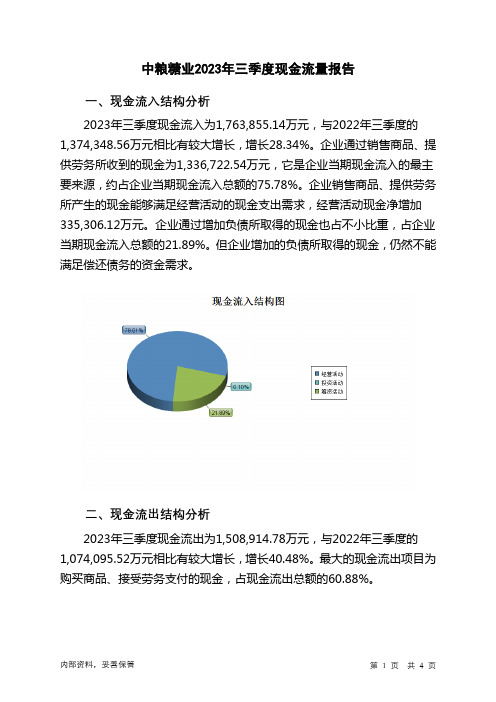 600737中粮糖业2023年三季度现金流量报告