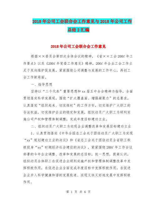 2018年公司工会联合会工作意见与2018年公司工作总结2汇编.doc
