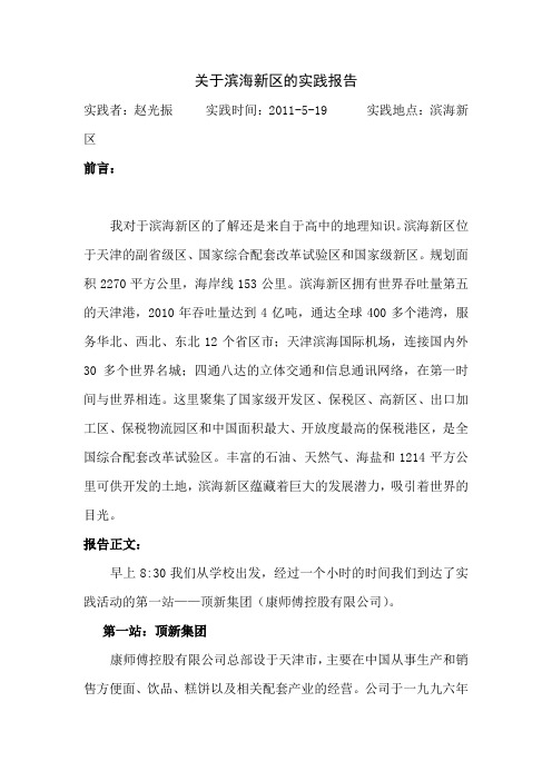 关于滨海新区的实践报告  楚明玥
