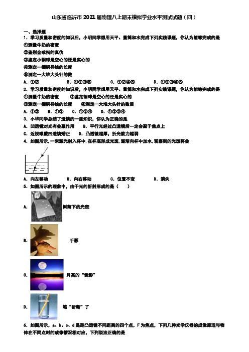 山东省临沂市2021届物理八上期末模拟学业水平测试试题(四)