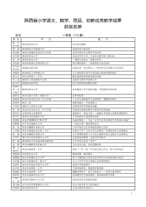 陕西省小学语文、数学、思品、幼教优秀教学成果获奖...s讲解