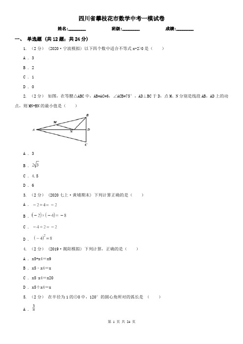 四川省攀枝花市数学中考一模试卷