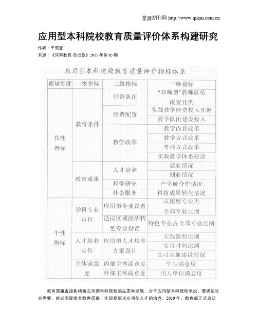 应用型本科院校教育质量评价体系构建研究