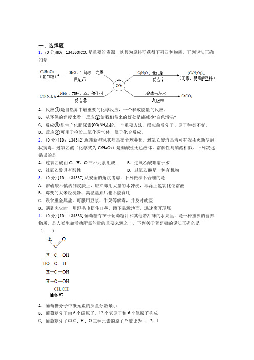 初中化学九年级上册第十二单元《化学与生活》测试题(答案解析)(1)