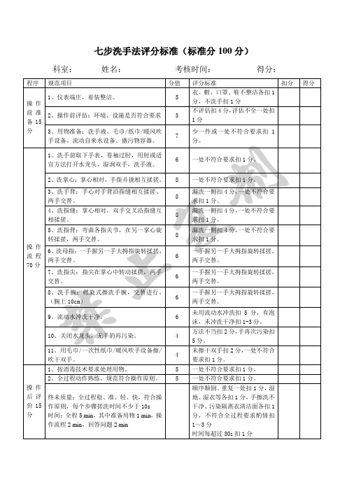 七步洗手法评分标准