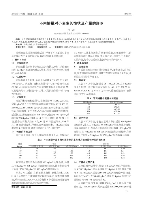 不同播量对小麦生长性状及产量的影响