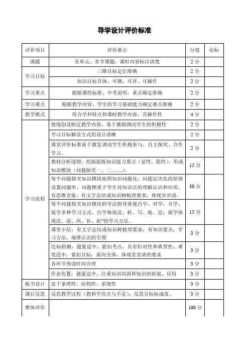 导学案评价标准