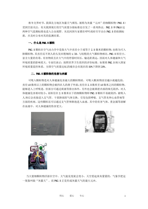 中考化学最新热点汇编2 危险的PM2.5颗粒