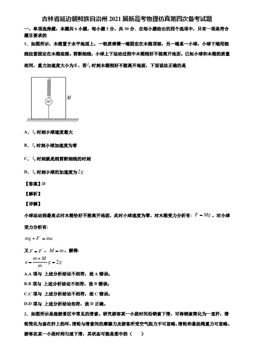 吉林省延边朝鲜族自治州2021届新高考物理仿真第四次备考试题含解析