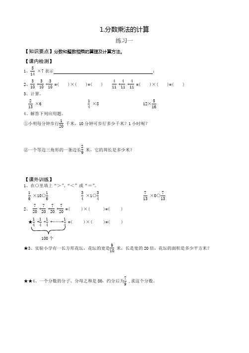 人教版六年级上册数学第二单元分数乘法练习题