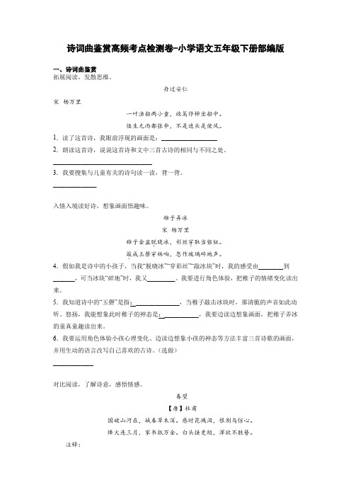 诗词曲鉴赏高频考点检测卷-2023-2024学年语文五年级下册(部编版)