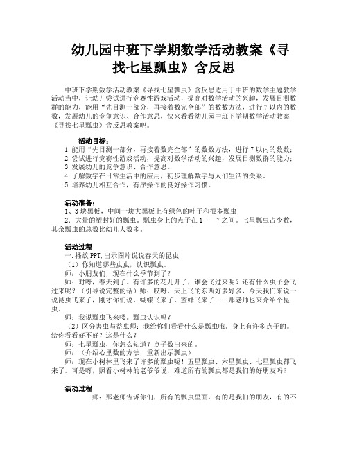 幼儿园中班下学期数学活动教案《寻找七星瓢虫》含反思