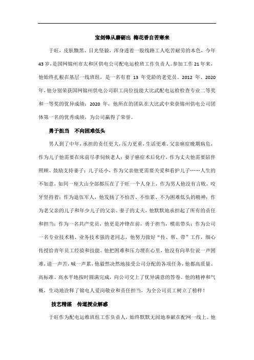 宝剑锋从磨砺出 梅花香自苦寒来