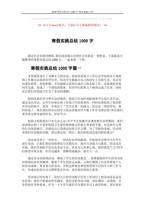 2019-寒假实践总结1000字-精选word文档 (4页)