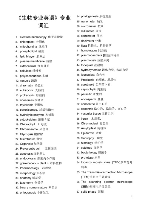 《生物专业英语》核心词汇