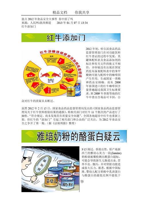 盘点2012年食品安全大事件 你中招了吗