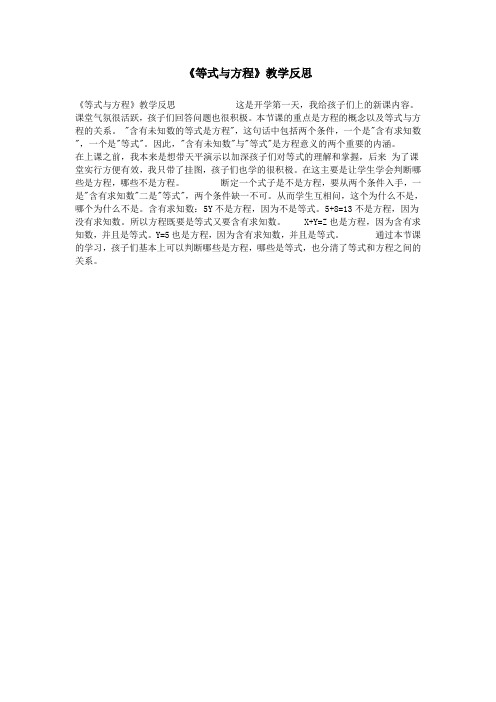《等式与方程》教学反思