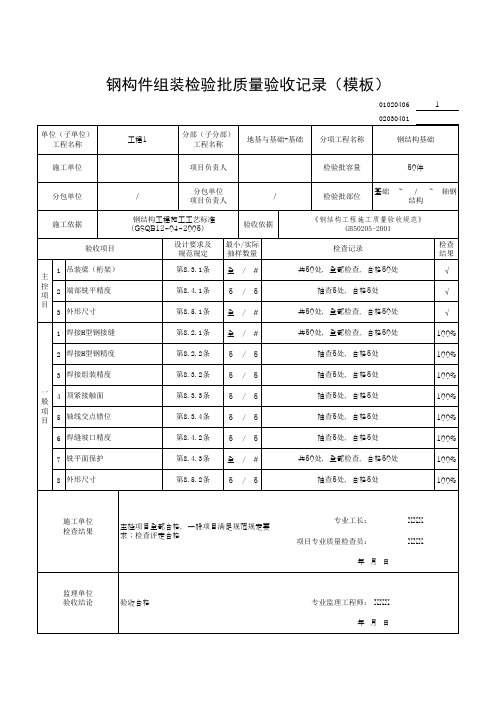钢构件组装检验批质量验收记录(模板)