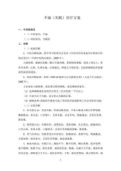 不寐(失眠症)中医临床路径