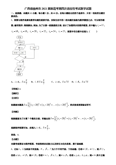 广西省梧州市2021届新高考第四次适应性考试数学试题含解析