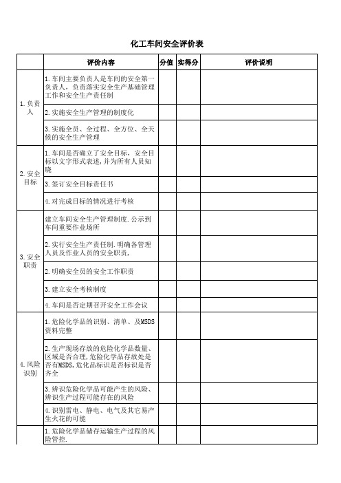 化工车间安全评价表