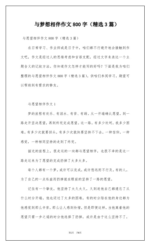 与梦想相伴作文800字(精选3篇)