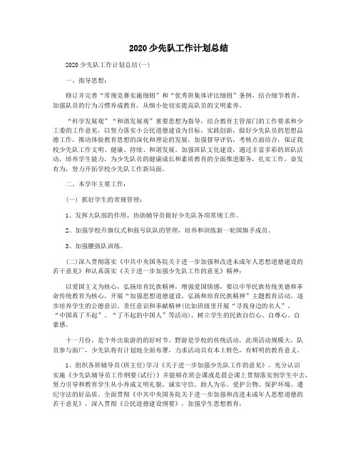 2020少先队工作计划总结