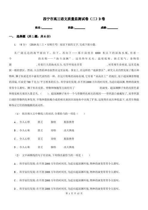 西宁市高三语文质量监测试卷(二)D卷