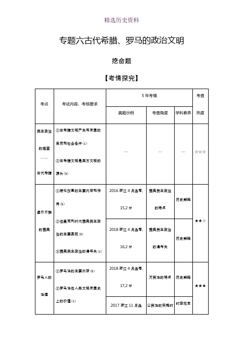 2020版《5年高考3年模拟》历史高考一轮总复习教师用书：专题六 古代希腊、罗马的政治文明    Word版含解析