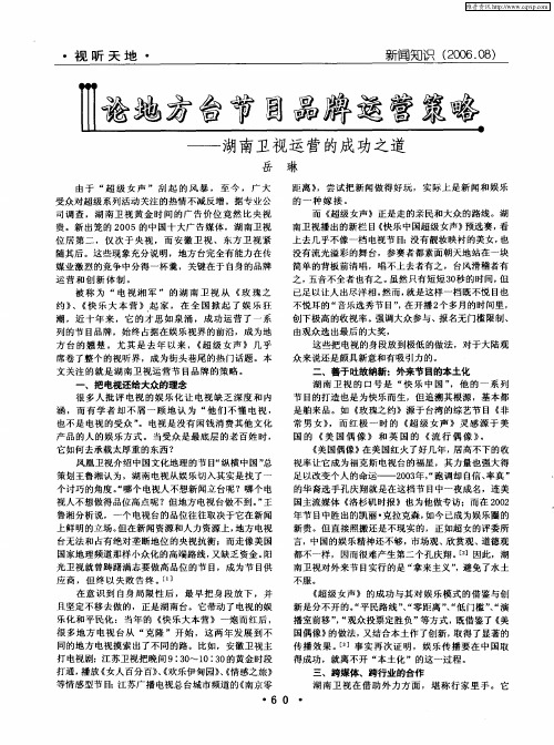 论地方台节目品牌运营策略——湖南卫视运营的成功之道