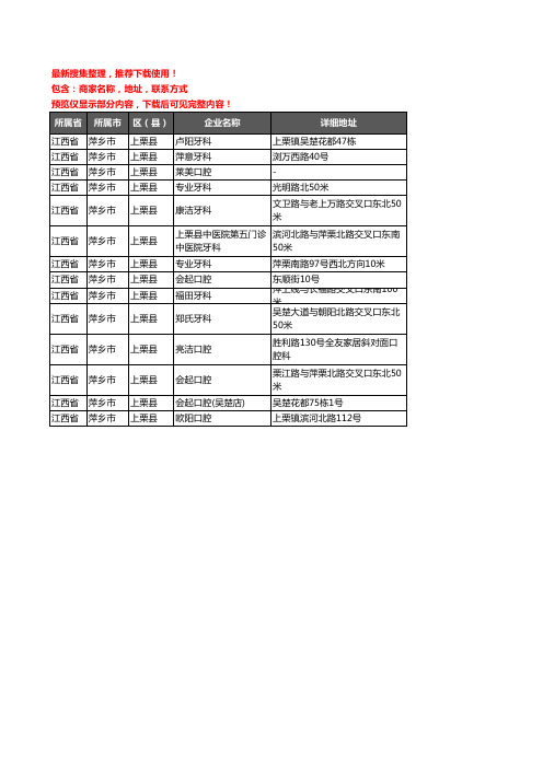 新版江西省萍乡市上栗县牙科企业公司商家户名录单联系方式地址大全14家